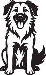Obraz premium Sitting dog vector black and white design, Stylized canine animal illustration