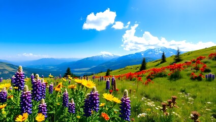 Colorful Wildflower Meadow in Mountain Landscape