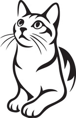 Sitting cat black and white stylized art, Vector cat illustration black and white