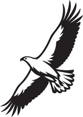 Fototapeta premium Black and white eagle in flight open wings, Stylized flying eagle bird graphic
