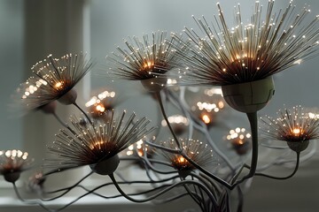 Fiber optic flower lamp creates a warm and enchanting atmosphere in a contemporary interior.