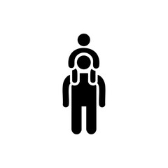 Fototapeta premium Minimalist black icon of a parent carrying a child on their shoulders, symbolizing family bonding, support, and joyful parenting moments.