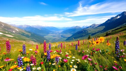 Colorful Wildflower Meadow in Mountain Landscape