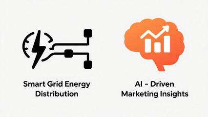 Grid lightning and brain chart icon, representing smart grid energy allocation and AI driven marketing insights, used for energy management and marketing analysis scenarios.
