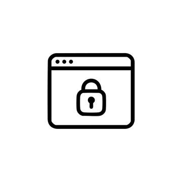 Black vector icon of a browser window with a padlock symbol representing online security, HTTPS connection, or website privacy protection.


