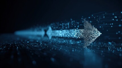 Dynamic Digital Arrow in Blue: Futuristic Data Stream Visuals for Technology and Innovation