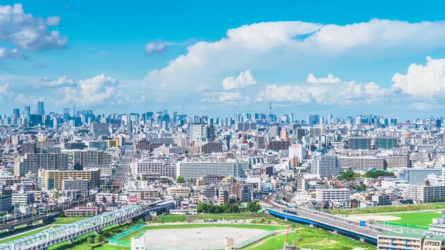 【神奈川県－東京都】川崎から見る東京の都市風景　タイムラプス　パンレフト　
 Tokyo cityscape seen from Kawasaki City - Kanagawa, Tokyo, Japan - Timelapse video - pan left
