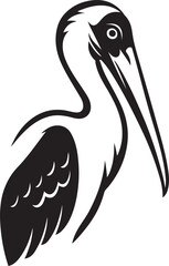 Pelican silhouette stylized black and white bird, Water bird vector art black and white