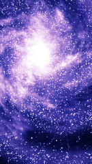 Stunning cosmic galaxy swirl with bright glowing center and sparkling star field in purple hues