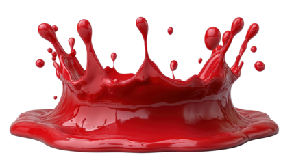 Dynamic red paint splash on black background capturing fluid motion and artistic energy, PNG, isolated on transparent background.
