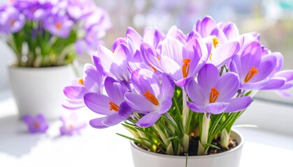 Naklejka premium Spring Crocus bouquet in pot