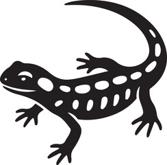 Black salamander with white spots design, Stylized amphibian silhouette on white