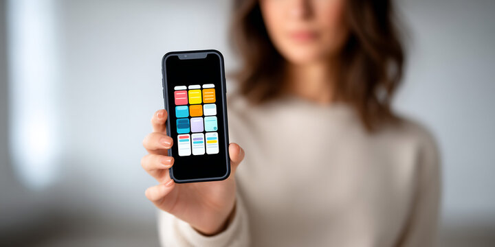 woman showing mobile app design on phone