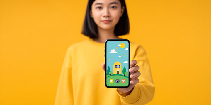 woman showing mobile app design on phone