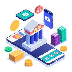 Obraz premium Digital banking and finance isometric illustration isolated on white background