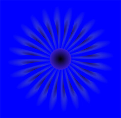 A soft, spectral flower radiates from a dark core, its misty blue petals fading into an electrifying ultramarine background.