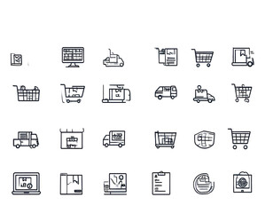 E-commerce and delivery icons, vector, transparent background