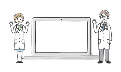 医師とパソコンのイラスト