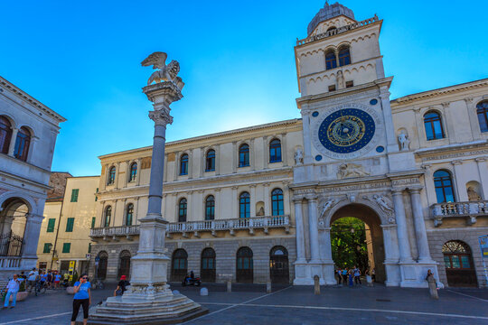 Clocktower of Ufficio Demografico e Anagrafe (Palazzo del Capitano) in Piazza dei Signori, Padua, Veneto, Italy