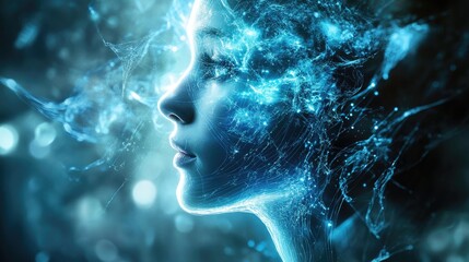 Digital Transformation: Woman Emerging from Data Stream