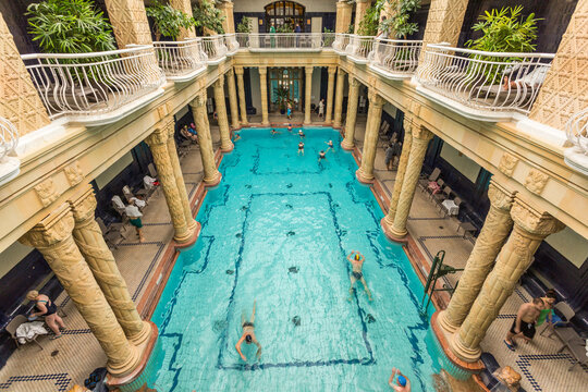 People bathing in Gellert Thermal Baths, Budapest, Hungary