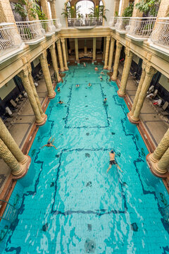 People bathing in Gellert Thermal Baths, Budapest, Hungary