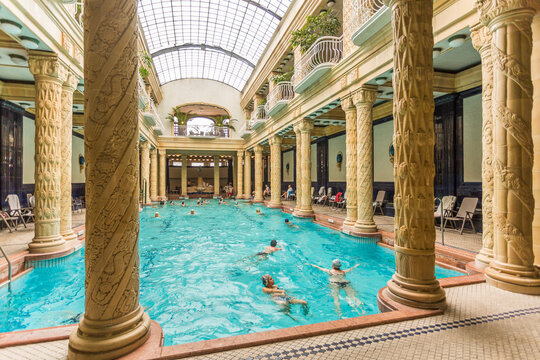 People bathing in Gellert Thermal Baths, Budapest, Hungary