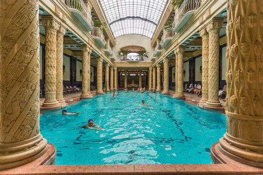 People bathing in Gellert Thermal Baths, Budapest, Hungary