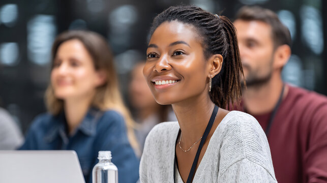 multi-ethnic group of professionals participating in a digital transformation seminar