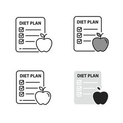 Diet plan checklist icons with apple illustrations in various styles  