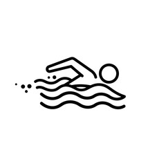 Swimming person in water with waves in minimalist line art  