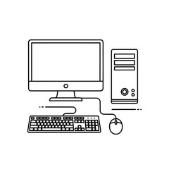 Vector illustration of desktop computer with monitor, keyboard, and mouse isolated on white background
