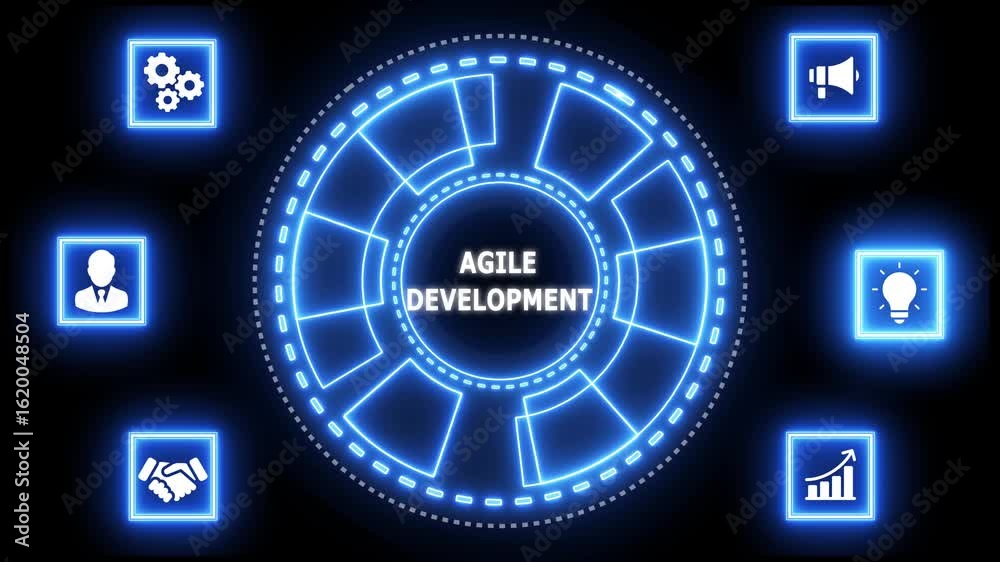 Wall mural concept of agile software development. neon line motion graphics design 4k