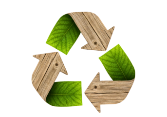 Eco-Friendly Recycle Symbol with Wood and Leaf Texture

