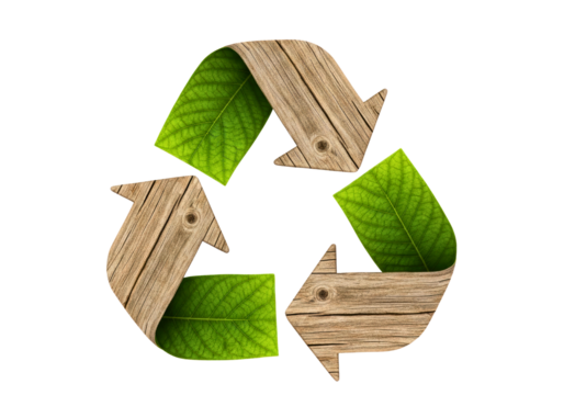 Eco-Friendly Recycle Symbol with Wood and Leaf Texture
