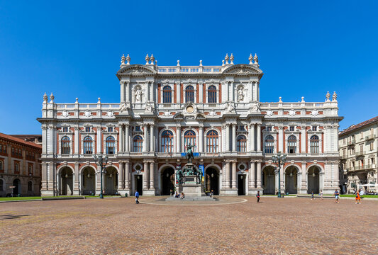 View of the National Museum in Piazza Carlo Alberto, Turin, Piedmont, Italy
