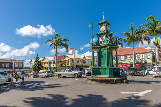 View of The Circus and Memorial Clock, Basseterre, St. Kitts and Nevis, West Indies, Caribbean