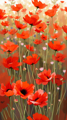 Red poppies growing in the field in summer