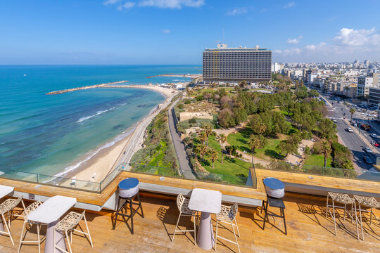 View of Independence Park, the Hilton Hotel and Hayarkon Street, Tel Aviv, Israel, Middle East