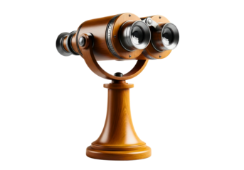 Retro Binocular Viewer with Wooden Stand Isolated
