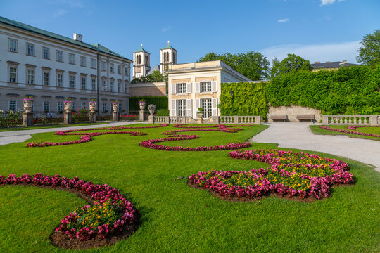 View of Parish Church St. Andra from Mirabell Gardens, UNESCO World Heritage Site, Salzburg, Austria