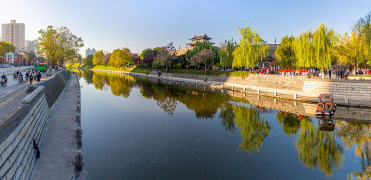 View of moat and City wall of Xi'an, Shaanxi Province, People's Republic of China, Asia