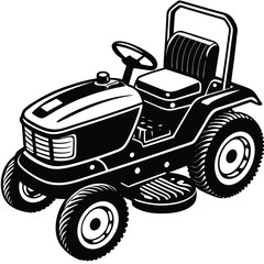 Black and white illustration of a riding lawn mower on a white background riding mower garden tractor