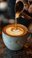 Barista Pouring Latte Art into a Cup