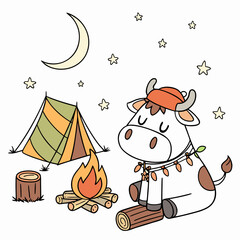 Playful Gentle Cow design, styled with wrapped in fairy lights and Campfire Glow shades in a Camping trip setting