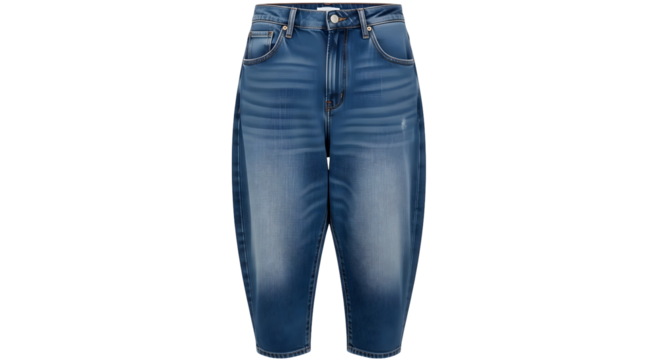 Stylish distressed blue denim jeans with a modern relaxed fit, perfect for casual everyday wear and fashion-forward styling.