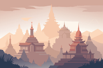 Aesthetic Foggy Temples in Soft Focus with Crisp Outlines