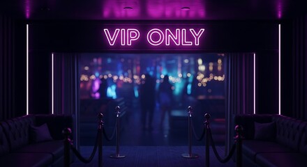 Exclusive club entrance with neon sign vip only velvet ropes