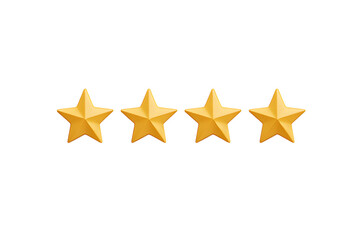 Obraz premium Star rating row with four full stars and one empty star, isolated on a white background, in a clean flat minimal UI style, as a transparent PNG