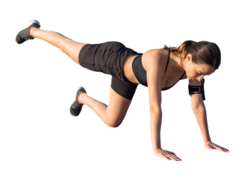 A young slim athletic girl in sportswear performs a set of exercises. Fitness and healthy lifestyle.
